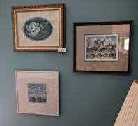 3 pc. Small framed art of various artists, top picture 12" x 10" tall(located in living room)
