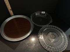 Table runner, tray, cake plate and pie plate )located in kitchen)