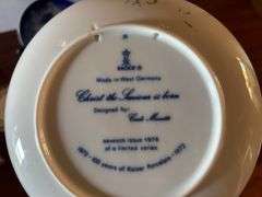 5 pc Blue Dated Christmas Dishes, and 4 pc Trinket Dishes, Stands Not Included (Located in ds Back B