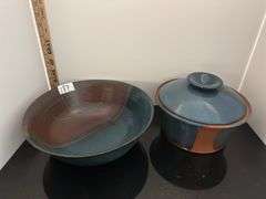 Pottery bowl and pottery covered casserole (located in kitchen)