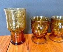 5pc Amber Glass Glasses, Ash Tray and More (Located in Kitchen)