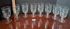 8 pc. Etched wheat pattern Ice tea glasses(located in dining room)