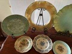 11 pc Misc Decorative Plates, Stands not Included, Crack on Small Plate (Located in ds back room)