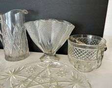 6pc Clear Glass Plates, Pitcher and More (Located in Master Bedroom)