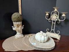 8+ pc. Neutral color decorative table lot, see additional photos (Located in dining room)