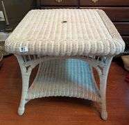 The Championship Wimbledon wicker table  26"x26"x24"tall(located in living room) matching lots 13,24