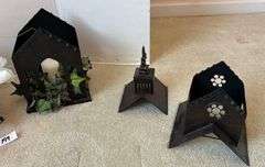 2 pc Metal Candle Holder with Flower Accents and Metal Tower with Candle and Ivey (Located Left Bedr