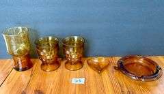 5pc Amber Glass Glasses, Ash Tray and More (Located in Kitchen)
