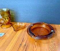 5pc Amber Glass Glasses, Ash Tray and More (Located in Kitchen)