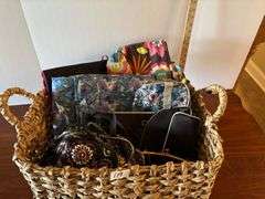 Basket of Cosmetics Bags, Purses, Packing Cubes (Vera Bradley, etc. Located in Living room)