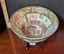 Large footed vintage Oriental bowl, 14" diameter with rosewood stand(located in dining room)