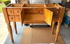 Buffet with 4 drawers and Cabinet and Marble Top, 49 1/2”X18 1/2”X37 1/4” (One Leg is Not Attached) 