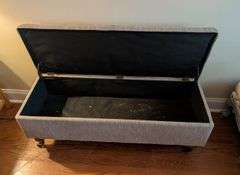 Upholstered storage ottoman, 45"x16"x18"tall(located in living room)