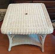 The Championship Wimbledon wicker table  26"x26"x24"tall(located in living room) matching lots 13,24