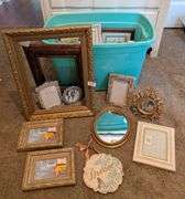 Tote of frames, mirror, and decor(located in ds back bedroom)