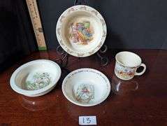 4 pc. collectible dishes, including Wedgewood Peter Rabbit bowl , made in England (Located in dining