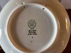 5 pc Blue Dated Christmas Dishes, and 4 pc Trinket Dishes, Stands Not Included (Located in ds Back B