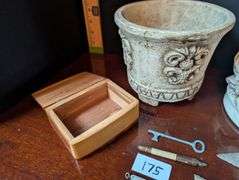 14 pc.-Vintage Narco figurine, planter, box with mini knife, arrow heads and more(DS front bedroom)