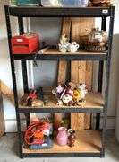 Metal Frame with Wood Shelves Shelving Unit, 36”X16”X60 1/4” (Contents Not Included) (Located Garage