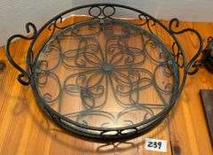 3 pc Metal Tray with Glass Inlay, Coasters, and Framed Mirror (Located Master Bedroom)