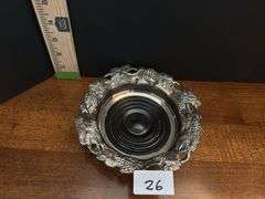 2pc Vintage silver plate wine coaster and marble wine cooler (located in dining room)
