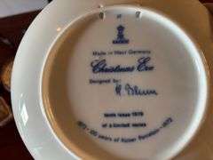 5 pc Blue Dated Christmas Dishes, and 4 pc Trinket Dishes, Stands Not Included (Located in ds Back B