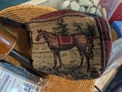 Equestrian tapestry make up bag, Philips Norelco all in 1 grooming system, misc. bath supplies(maste
