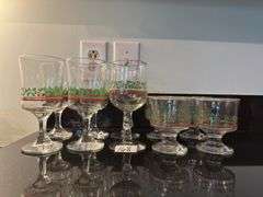 Vintage Holly and Berries goblets and sherbet dishes (located in kitchen)