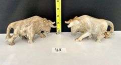 2pc Bull Paperweights (Possibly Marble)(Located in Living Room)