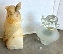 7 pc Glitter Globe, Stone Owls, Mini Teapot (Has Cracks)