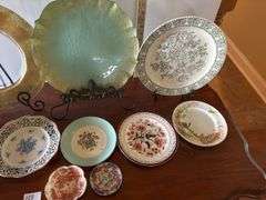 11 pc Misc Decorative Plates, Stands not Included, Crack on Small Plate (Located in ds back room)