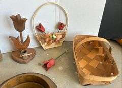 7 pc Wall Hanging Harp, Basket, Cheese Ball Plate with Lid and More (Located Garage)