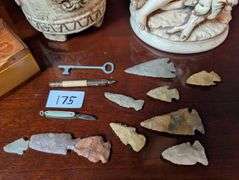 14 pc.-Vintage Narco figurine, planter, box with mini knife, arrow heads and more(DS front bedroom)