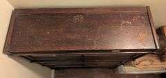 Vintage 3 Shelf  lawyer book case 34"x11.5"x52" tall, some damage on top, contents not included(stai