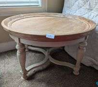 Pier 1 wood round top coffee table, made in Vietnam, 33" diameter 19" tall(located in DS front bedro