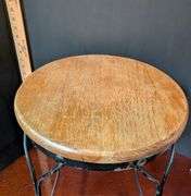 Twisted wrought iron stool wood top(located in DS back bedroom)