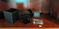 7 pc. Office organizers, supplies, and waste basket(located in living room)