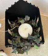 2 pc Metal Candle Holder with Flower Accents and Metal Tower with Candle and Ivey (Located Left Bedr