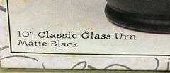 Menagerie 10” Classic Glass Urn Matte Black (Located Basement Water Heater Room)