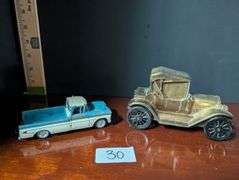 2 pc. Miniature cars, Chevrolet pickup truck and Chevy Roadster bank(located in dining room)