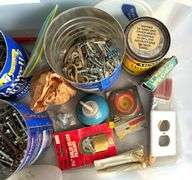 Plastic tote of Hardware and More (Located Garage)