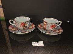 Japanese vase, pair tea cups & saucers, pair pastry plates (located in dining room)