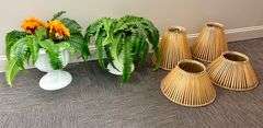 6pc Plastic Planters with Artificial Plants and Hanging Shades