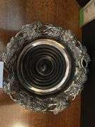 2pc Vintage silver plate wine coaster and marble wine cooler (located in dining room)