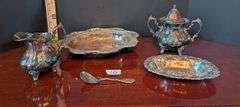 5 pc. Silver plated items, including Oxford silver Plated Co. Spoon(located in dining room)