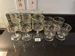 Vintage Holly and Berries goblets and sherbet dishes (located in kitchen)