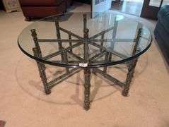 Glass & Metal Cocktail table, 40" diameter by 17" tall, very heavy (located in family room)