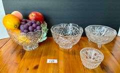 4pc Glass Decorative Bowls with Artificial Fruit (Located in Kitchen)
