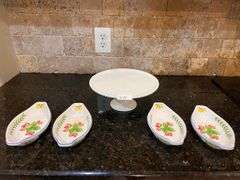 4 pc ”Fresh N’ Fruity” baking dishes and 10” Pier 1 Imports cake stands (located in kitchen)
