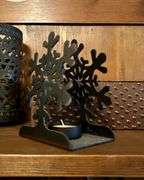 Shelf Lot of Candle Holders and Hurricane Glass (Located in Bedroom to the Right)